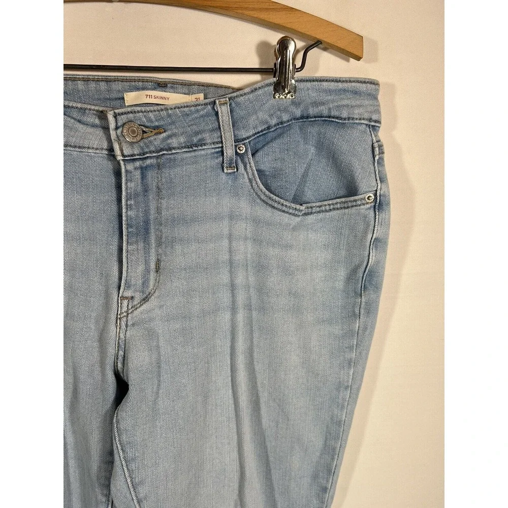 Levis 711 Skinny‎ Jeans Womens 31 Faded Light Blue Denim Red Tab